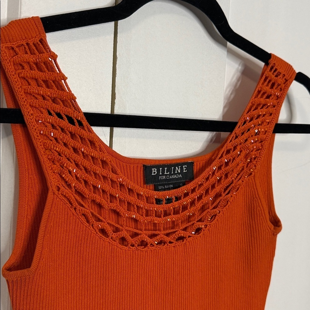 Biline for Canada | Small | Women's Orange Ribbed Sleeveless Top - with beading - Picture 3 of 4